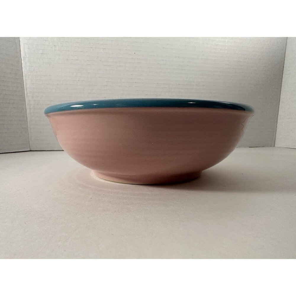 Rio Century Stoneware Bowl Pink with Teal Blue Rim Japan Retro MCM